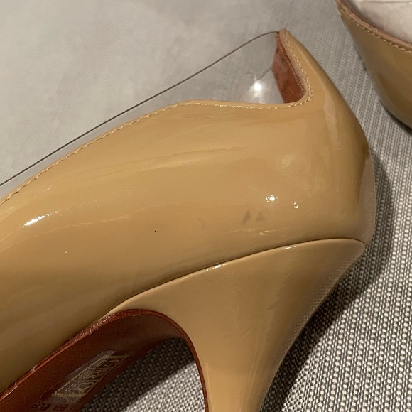NEW Schutz Tan Patent Clear Scalloped Border Pointed High Heels 6 - Picture 9 of 16